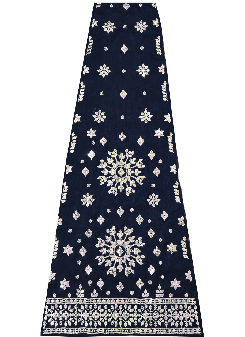 Navy Blue Art Silk Embroidered Fabric