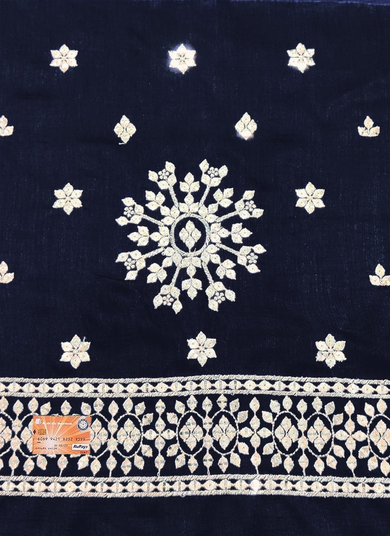 Navy Blue Art Silk Embroidered Fabrics