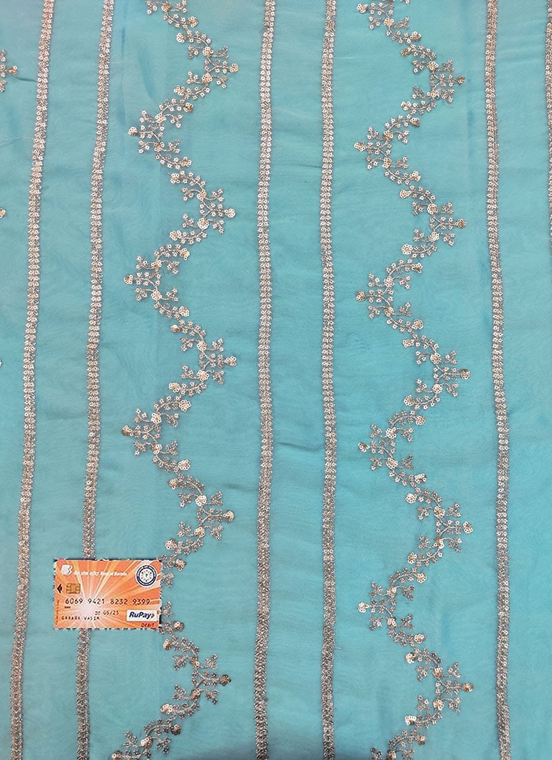 Sea Green Rangoli Silk Embroidered Fabric