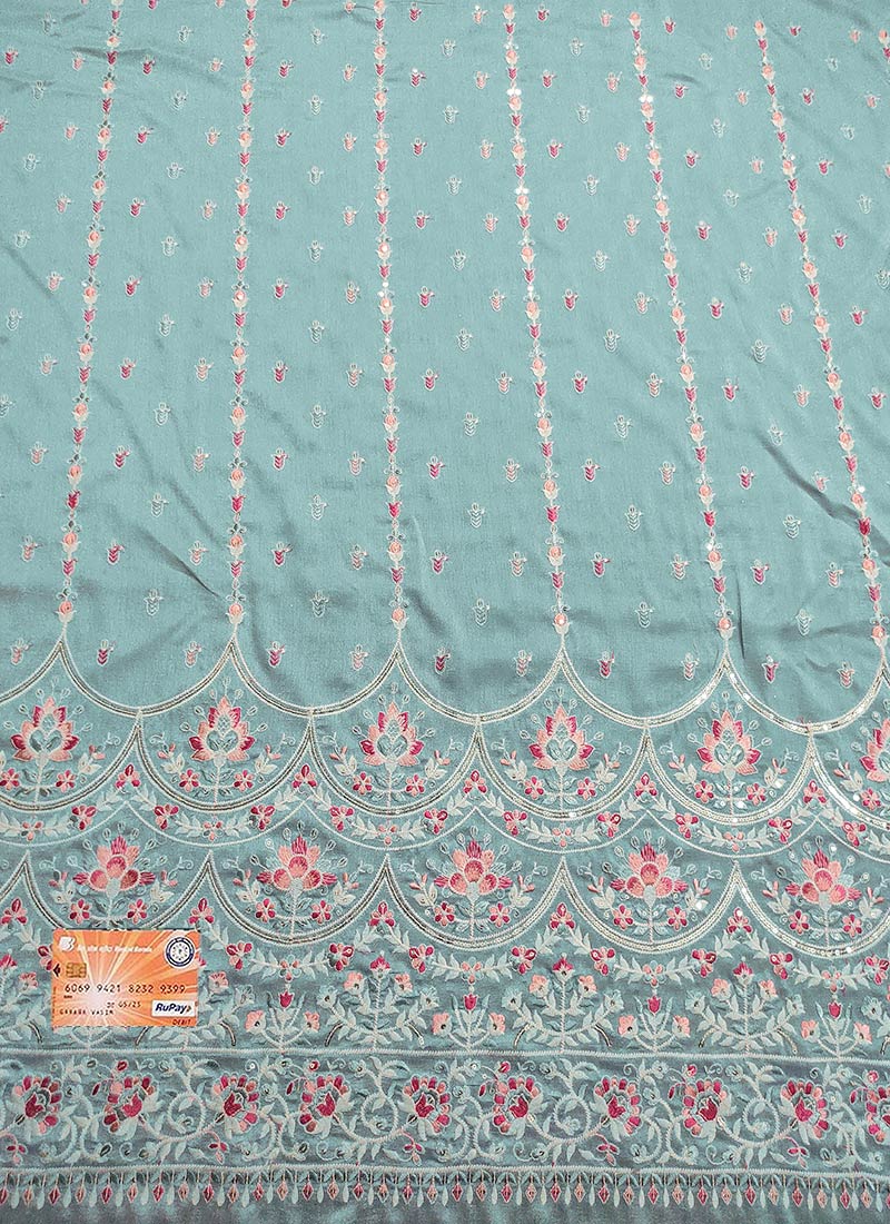 Blue Art Silk Embroidered Fabric