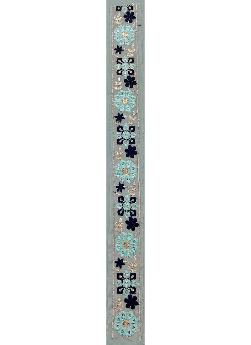Blue Art Silk Embroidred Fabric
