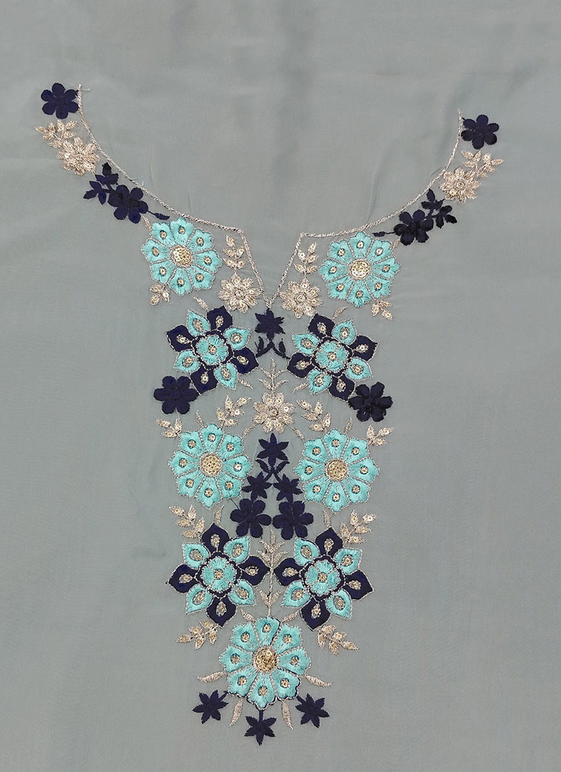 Blue Art Silk Embroidred Fabric 