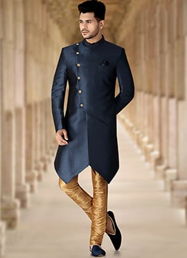 Blue Art Silk Indowestern Sherwani