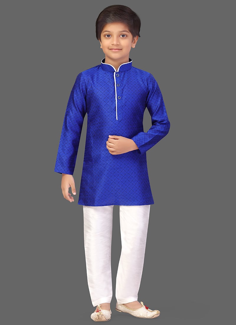 Blue Art Silk Jacquard kurta Pyjama Festive Wear