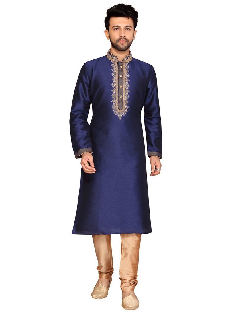 Blue Art Silk Kurta Pyjama