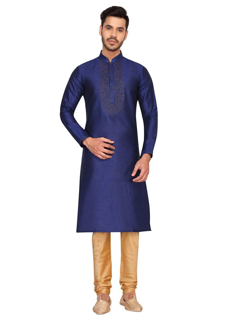 Blue Art Silk Kurta Pyjama