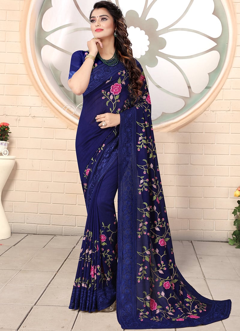 Blue Art Silk Saree After Six Wear