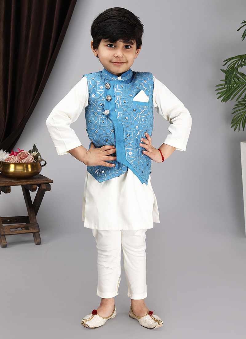 Blue Art Silk Sequins Bandi Set Party Wear