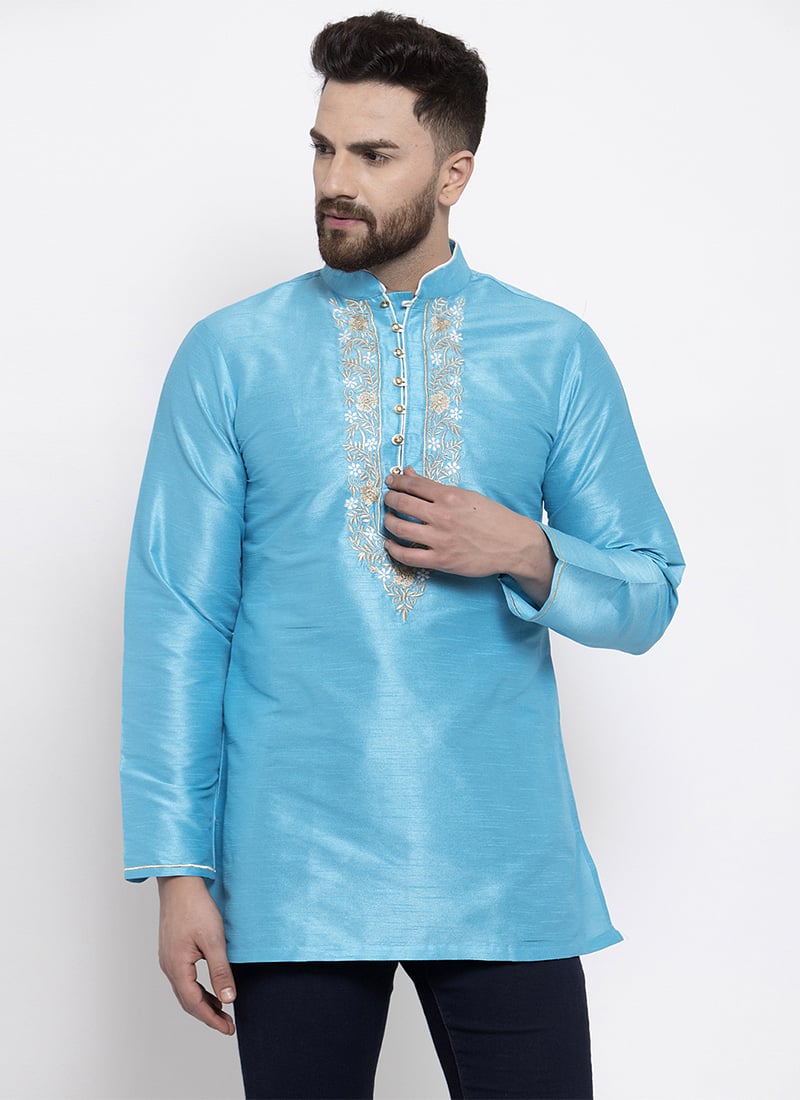 Blue Art Silk Short Kurta