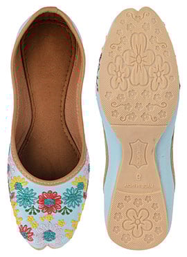 Blue Art Silk Thread Embroidered Juti