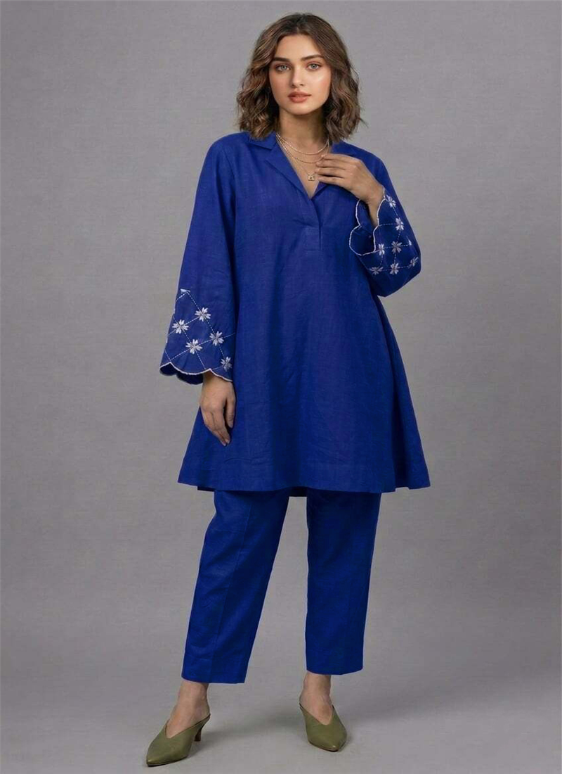 Blue Azure Whisper Linen Cotton Suit Set After Six Wear