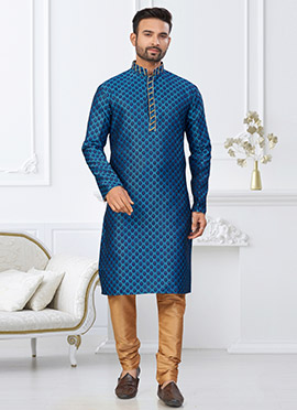 Blue Banarasi Jacquard Silk Kurta Pyjama
