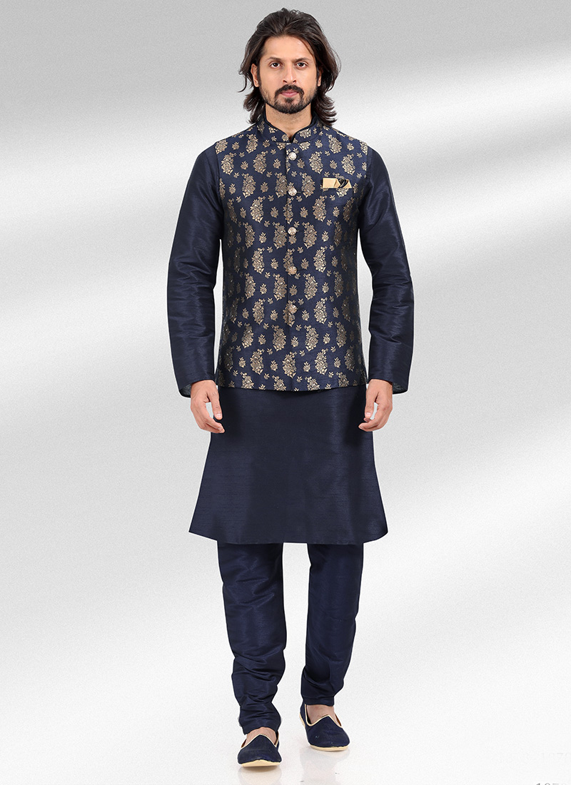 Blue Banarasi Silk Jacquard Bandi Set Party Wear
