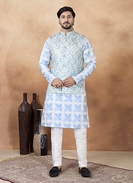 Blue Banarasi Silk Jacquard Print Badi Set