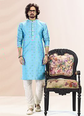 Blue Banarasi Silk Jacquard Work Kurta Pyjama