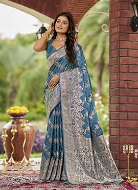 Blue Banarasi Silk Jacquard Zari Saree