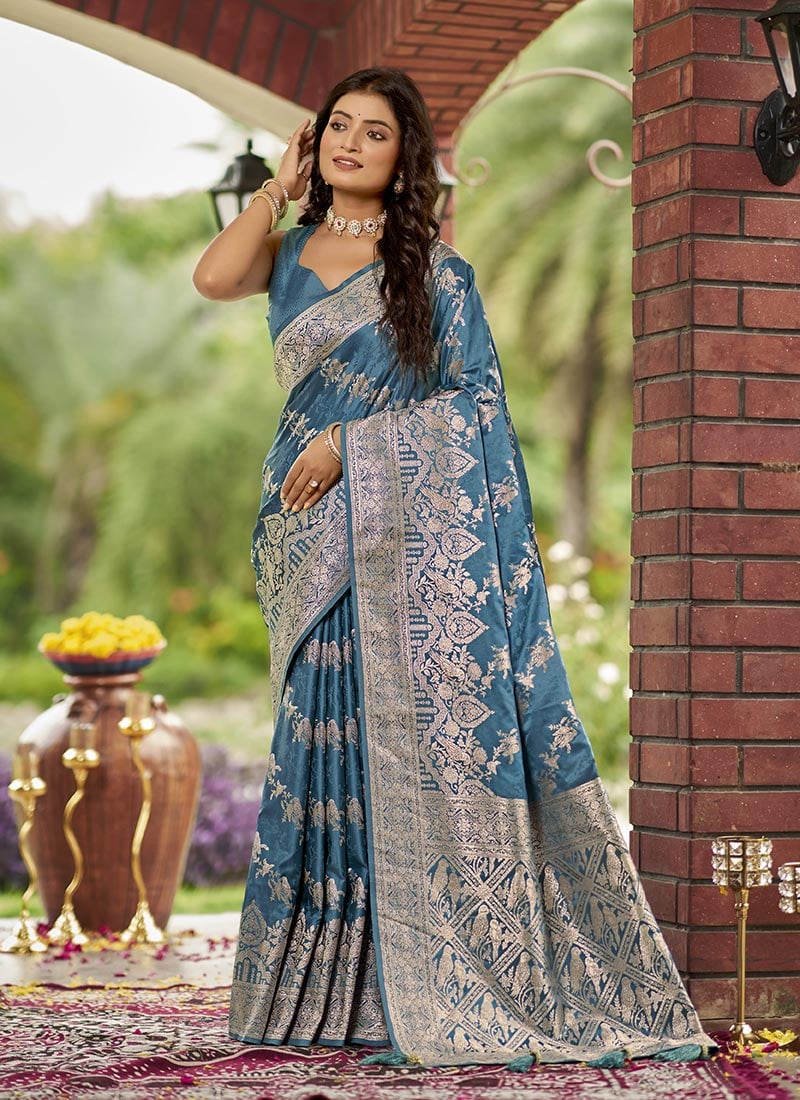 Blue Banarasi Silk Jacquard Zari Saree