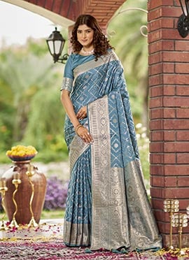 Blue Banarasi Silk Jacquard Zari Saree