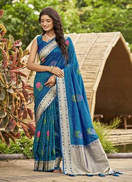 Blue Banarasi Silk Jacquard Zari Saree