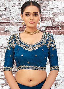Women's Navy Blue Banglori Silk Hand Work Readymade Blouse main image 0