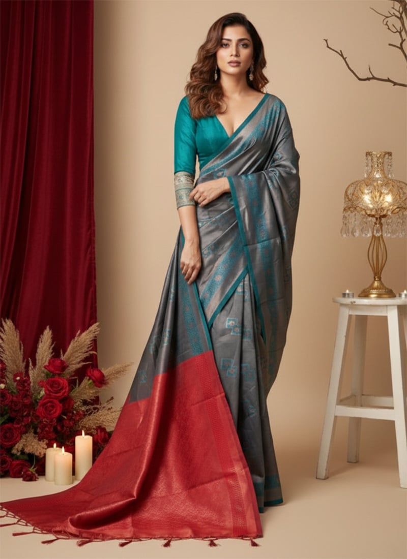 Blue Banrasai Woven Silk Saree Festive Wear