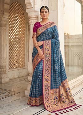 Blue Banrasi Silk Zari Woven Saree