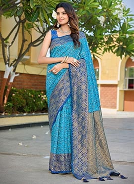 Blue Bararasi Silk Zari Woven Saree Festive Wear