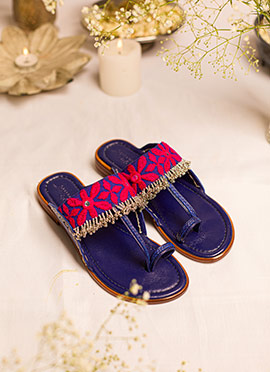 Blue Beads Work Ghungroo Kolapuris