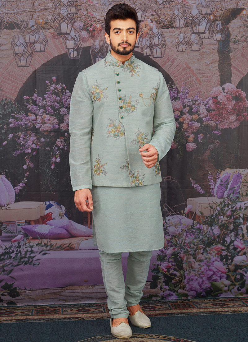Grey Banarasi Art Silk Bandi Set Party Wear