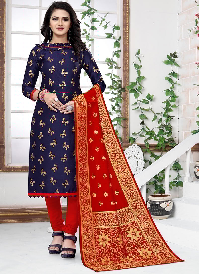 Blue Benarasi Art Silk Churidar Suit