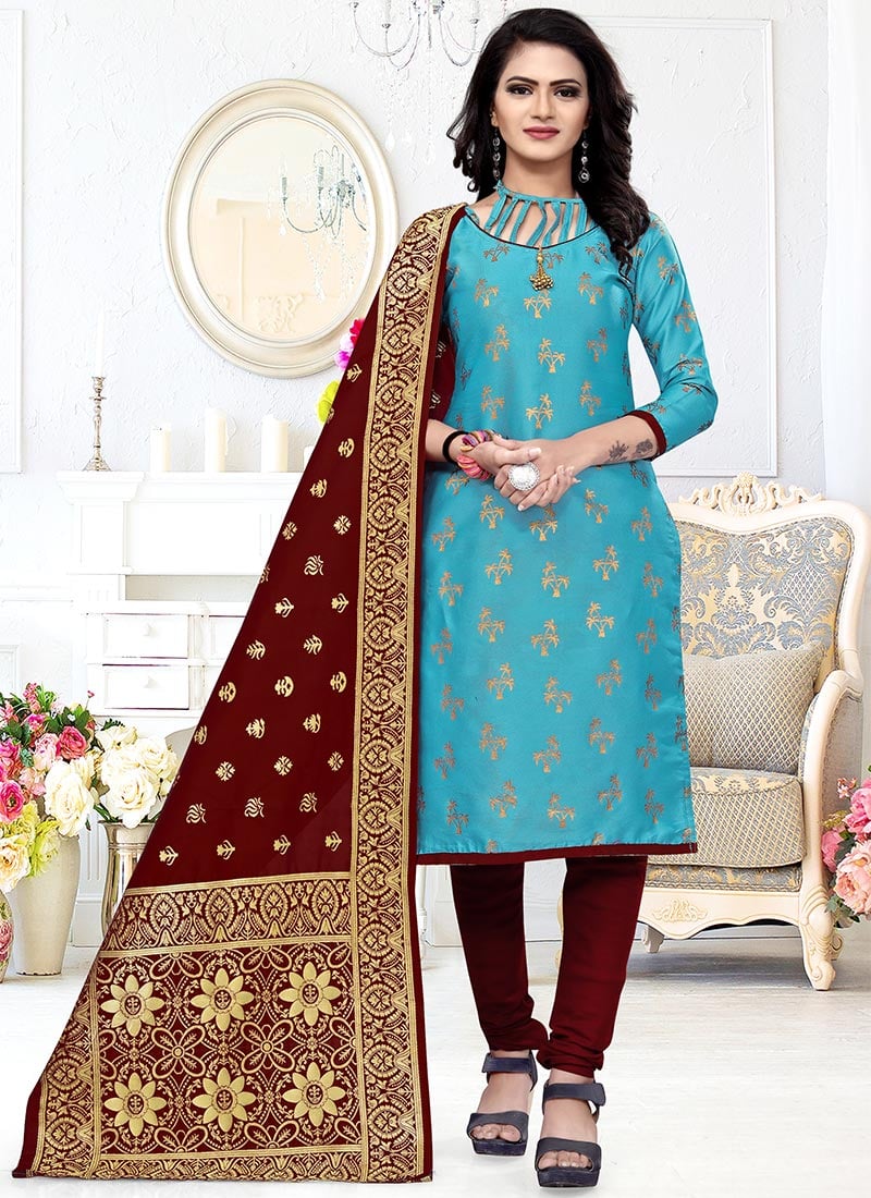 Blue Benarasi Art Silk Churidar Suit
