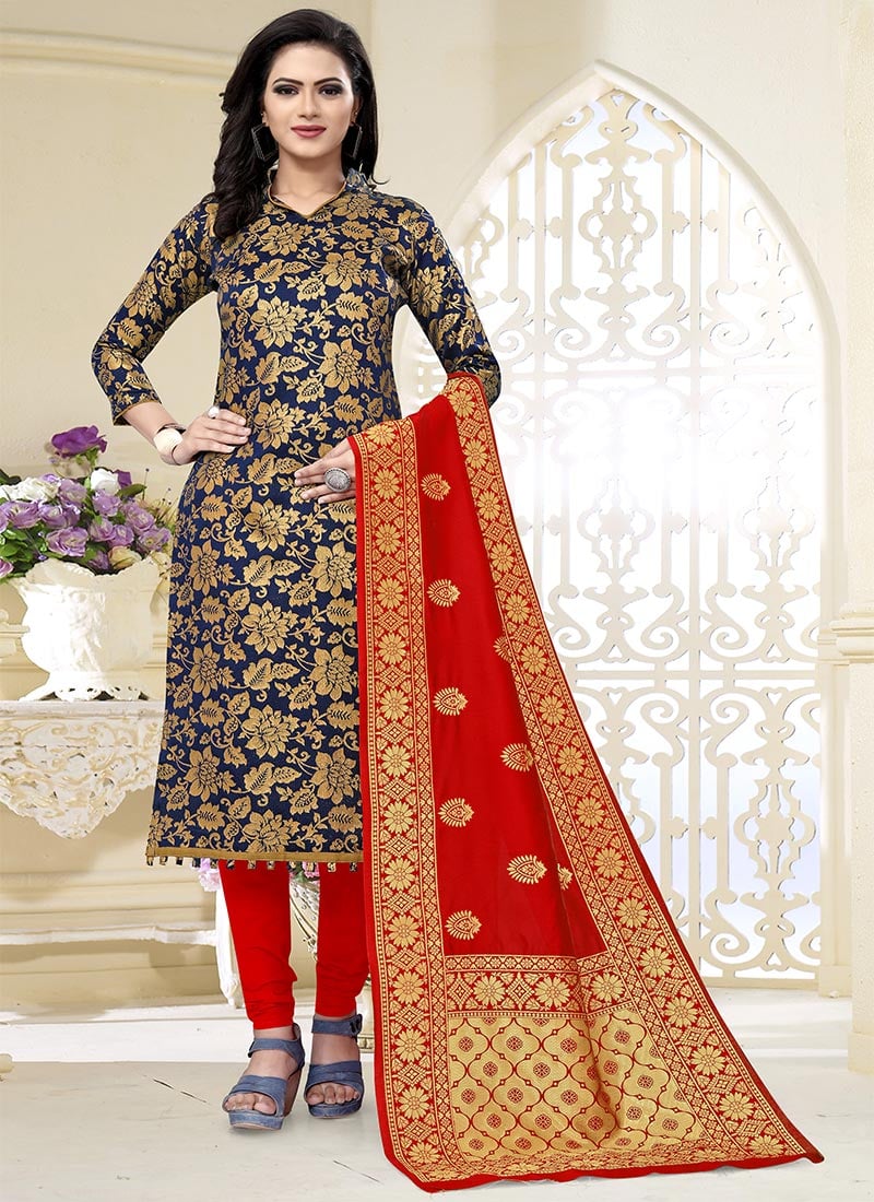 Blue Benarasi Art Silk Churidar Suit