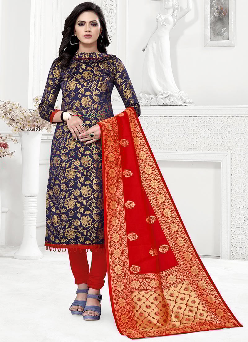 Blue Benarasi Art Silk Churidar Suit