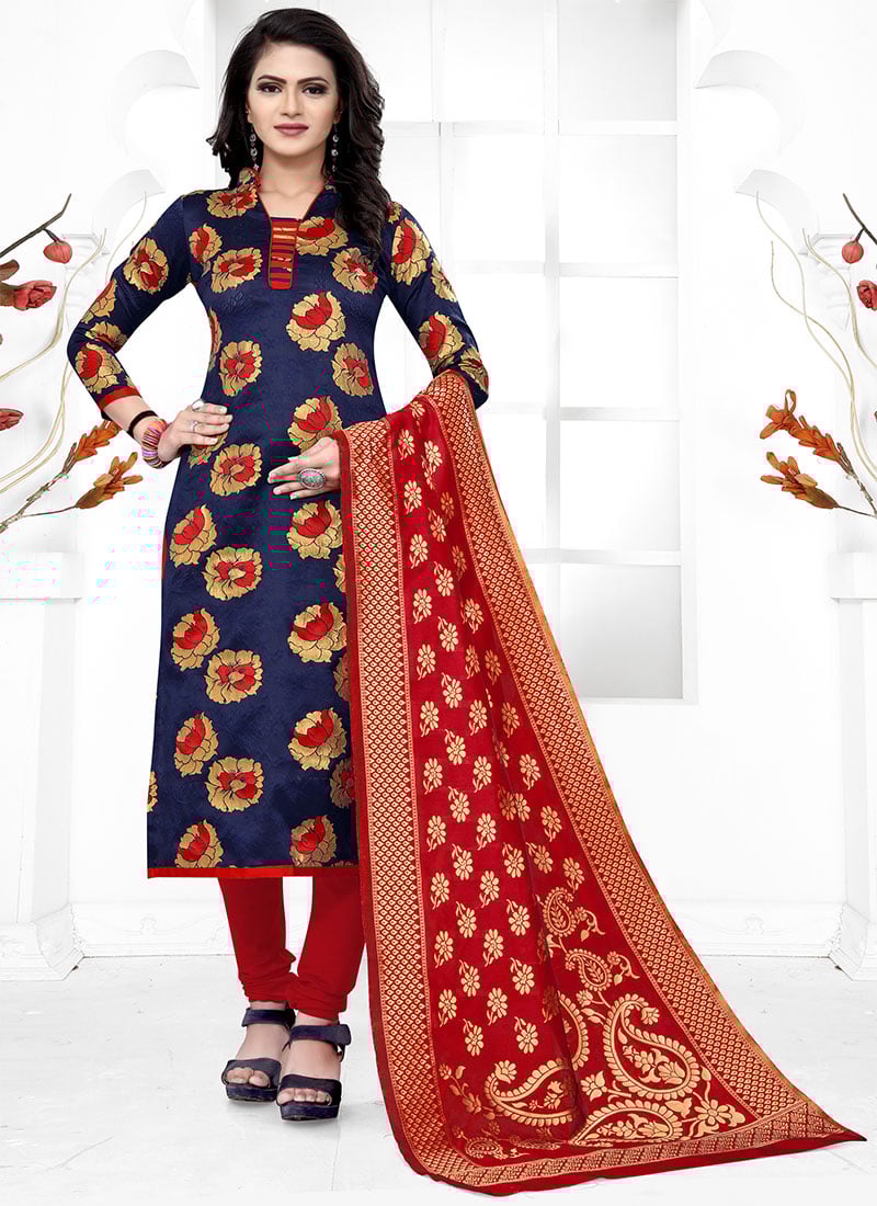 Blue Benarasi Art Silk Churidar Suit