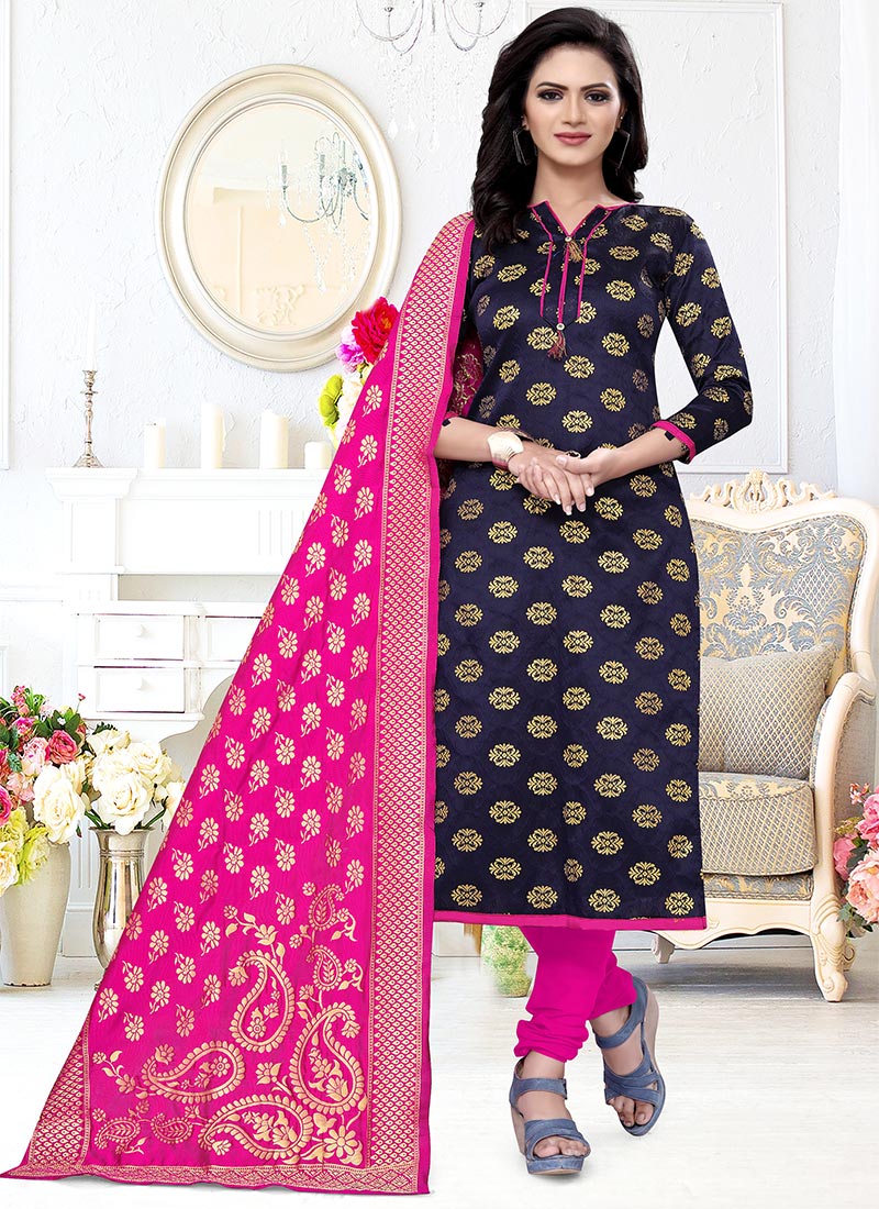 Blue Benarasi Art Silk Churidar Suit