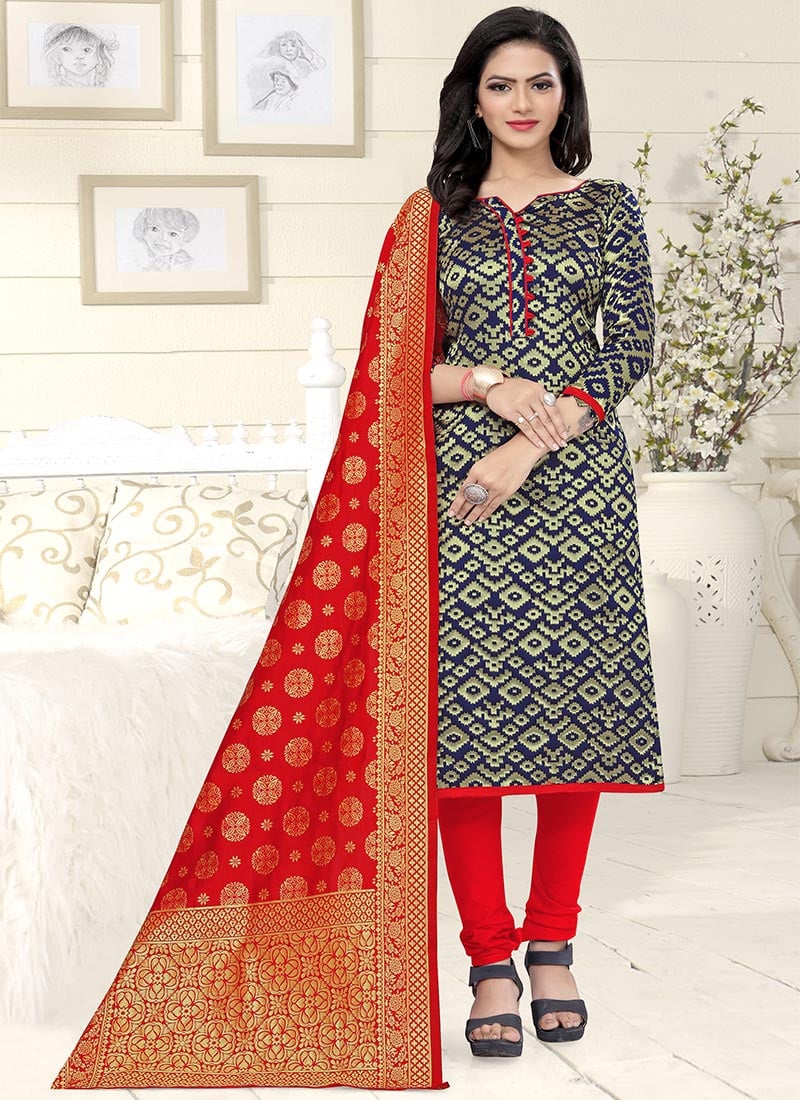 Blue Benarasi Art Silk Churidar Suit