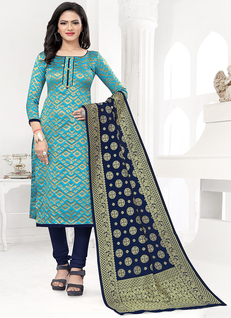 Blue Benarasi Art Silk Churidar Suit