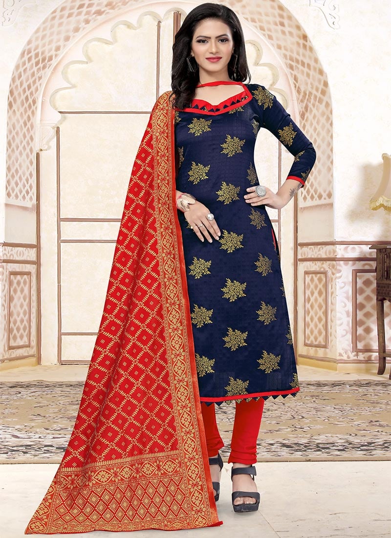 Blue Benarasi Art Silk Churidar Suit