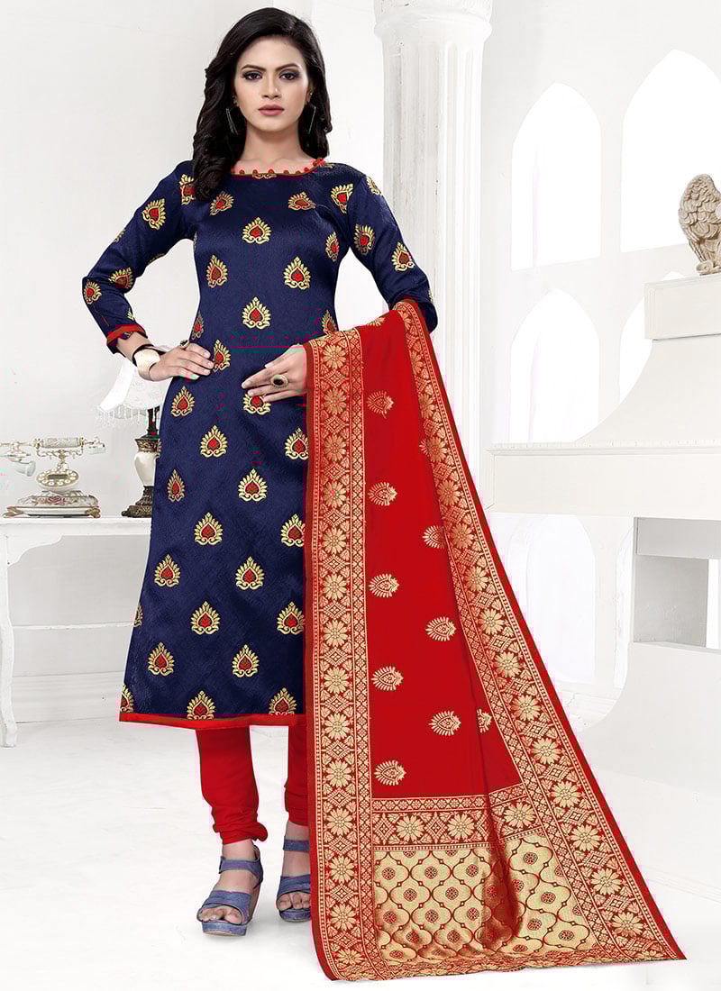 Blue Benarasi Art Silk Churidar Suit