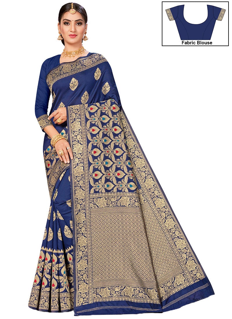 Blue Benarasi Art Silk Saree Festive Wear