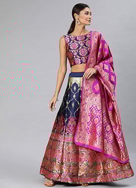 Blue Benarasi Silk Brocade A Line Lehenga