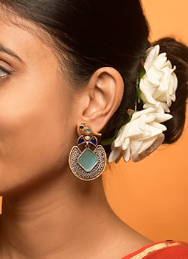 Blue Bird Motif Kundan Dangler Earrings