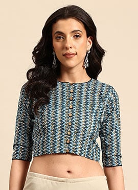 Blue Blended Cotton Printed Blouse