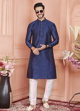 Blue Brocade Jacquard Silk With Zari Work  Kurta Pyjama