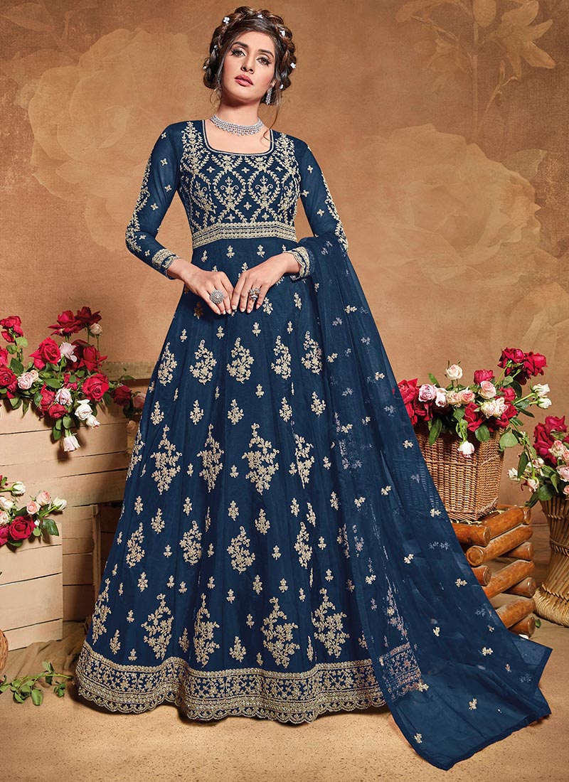 Buy blue butterfly net heavy embroidery anarkali suit wedding wear Buy blue butterfly net heavy embroidery anarkali suit wedding wear