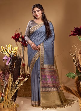 Blue Butti Tussar Silk Jacquard Zari Saree