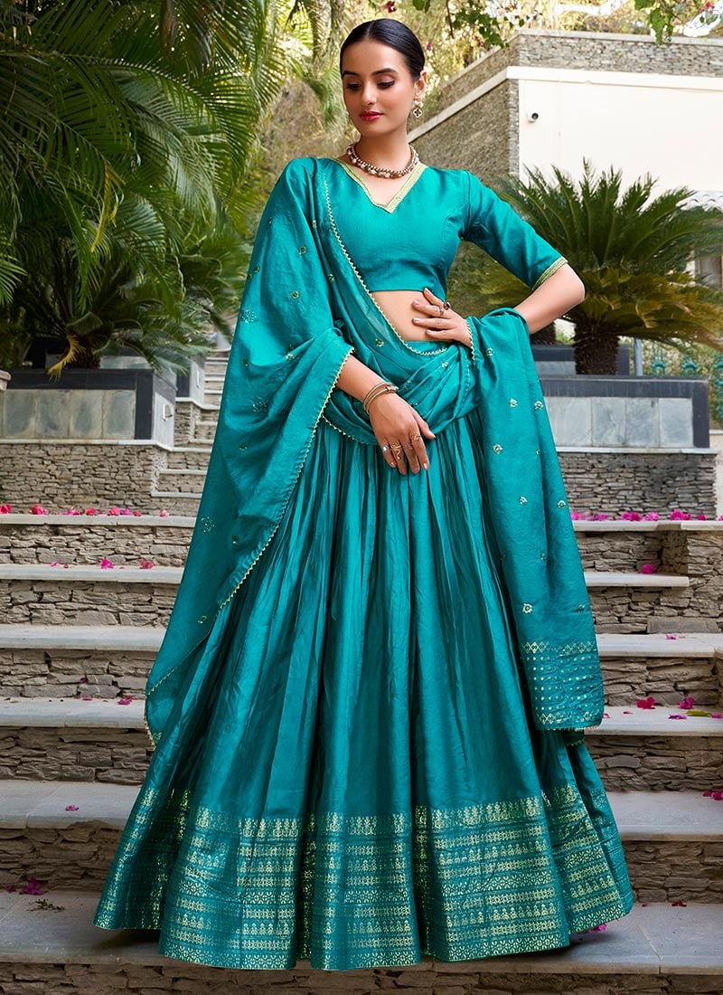 Blue Chanderi Zari Umbrella Lehenga Festive Wear