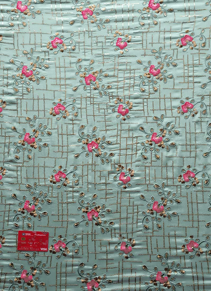 Blue Chinon Embroidered Fabric