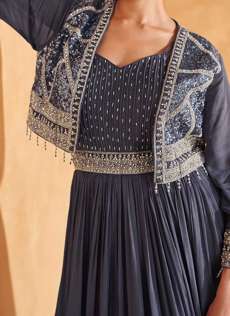 Rani Pink Pure Cotton Indo Western Dress with embroidered Short Jacket main image 1