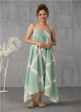 Blue Cotton Asymmetric Maxi Dress